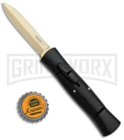 AKC 007 Concord Black OTF Automatic Knife - Dagger Gold Plain -Akc Sales Store AKC 007 Concord Dagger OTF Auto Black Gold BP 28946 jr bottlecap large