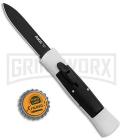 AKC 007 Concord White/Black OTF Automatic Knife - Flat Black -Akc Sales Store AKC 007 Concord OTF White Black Flat GX 30496 jr bottlecap large