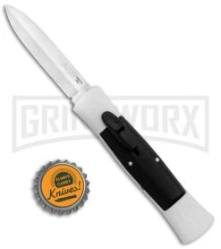 AKC 007 Concord White/Black OTF Automatic Knife - Dagger Satin -Akc Sales Store AKC 007 Concord OTF White Satin Dagger GX 30495 jr bottlecap large