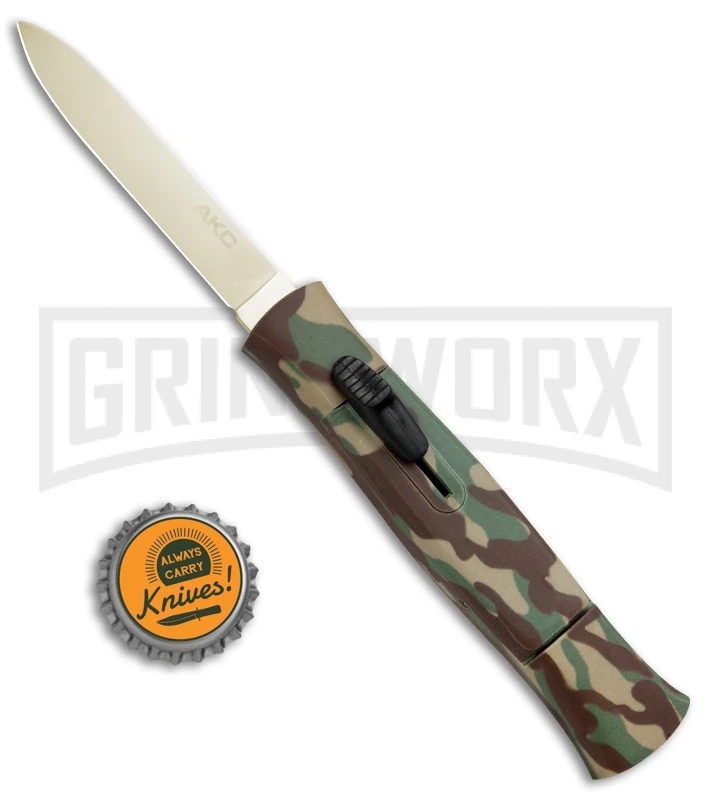 AKC 077 Concord Green Camo OTF Automatic Knife - Flat Gold Plain 6 AKC 077 Concord Green Camo OTF Automatic Knife - Flat Gold Plain - Image 4