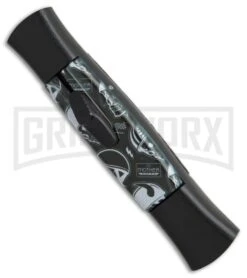 AKC 077 Concord Route 66 Skull OTF Automatic Knife - Black Plain -Akc Sales Store AKC 077 concord route 66 skull black plain BP 19012 er side large