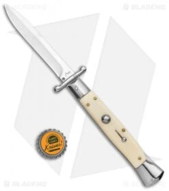AKC Swinguard 10" Automatic Italian Stiletto Sim Ivory (4.25" Satin Bayonet) -Akc Sales Store AKC 10in Italian Swinguard Sim Ivory Auto Bayo BHQ 138560 jr bottlecap