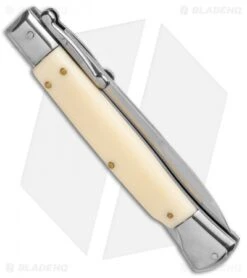 AKC Swinguard 10" Automatic Italian Stiletto Sim Ivory (4.25" Satin Bayonet) -Akc Sales Store AKC 10in Italian Swinguard Sim Ivory Auto Bayo BHQ 138560 jr side