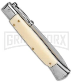 AKC 10" Italian Stiletto Swinguard Sim Ivory Automatic Knife - Bayonet -Akc Sales Store AKC 10in Italian Swinguard Sim Ivory Auto Bayo BHQ 138560 jr side large