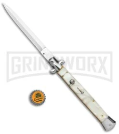AKC 13" White Pearlex Automatic Dagger Stiletto Knife (Satin Plain) 11 AKC 13" White Pearlex Automatic Dagger Stiletto Knife (Satin Plain) -Akc Sales Store AKC 13in White Pearlex Handle Auto Stiletto Dagger GX 6333 jr bottlecap large
