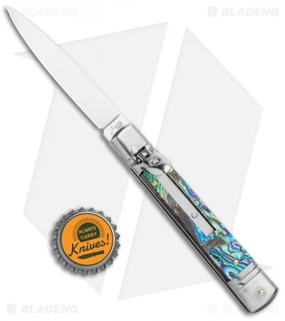AKC 7.75" Slimline Lever Lock Clip Point Automatic Knife Abalone (3.2" Satin) 6 AKC 7.75" Slimline Lever Lock Clip Point Automatic Knife Abalone (3.2" Satin) - Image 4