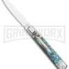 AKC 7.75" Slimline Lever Lock Abalone Automatic Knife - Clip Point Flat -Akc Sales Store AKC 7.75in Slimline LL Auto Abalone Satin Flat BHQ 122384 jr large