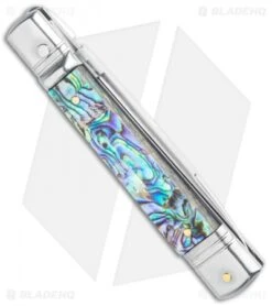 AKC 7.75" Slimline Lever Lock Clip Point Automatic Knife Abalone (3.2" Satin) 8 AKC 7.75" Slimline Lever Lock Clip Point Automatic Knife Abalone (3.2" Satin) -Akc Sales Store AKC 7.75in Slimline LL Auto Abalone Satin Flat BHQ 122384 jr side