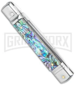 AKC 7.75" Slimline Lever Lock Abalone Automatic Knife - Clip Point Flat 8 AKC 7.75" Slimline Lever Lock Abalone Automatic Knife - Clip Point Flat -Akc Sales Store AKC 7.75in Slimline LL Auto Abalone Satin Flat BHQ 122384 jr side large