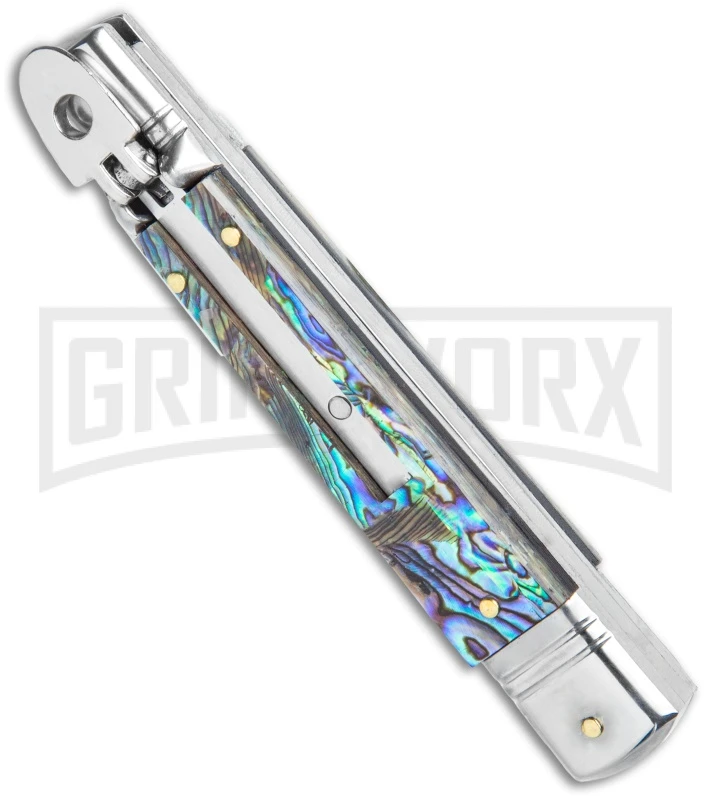 AKC 7.75" Slimline Lever Lock Abalone Automatic Knife - Clip Point Flat 4 AKC 7.75" Slimline Lever Lock Abalone Automatic Knife - Clip Point Flat - Image 2