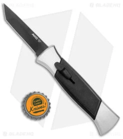 AKC 777 Blackfinger Tanto OTF Automatic Knife Brushed Aluminum (3.375" Black) -Akc Sales Store AKC 777 Blackfinger OTF Auto Brushed Aluminum Black Black Tanto BHQ 153398 jr bottlecap