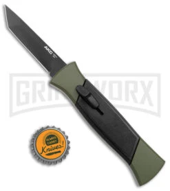 AKC 777 Blackfinger Green/Black OTF Automatic Knife - Black Tanto -Akc Sales Store AKC 777 Blackfinger OTF Auto Green Black Black Tanto BHQ 153513 jr bottlecap large