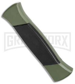AKC 777 Blackfinger Green/Black OTF Automatic Knife - Satin Tanto -Akc Sales Store AKC 777 Blackfinger OTF Auto Green Black SW Tanto BHQ 152941 jr side large