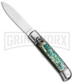 AKC 8" Italian Stiletto Leverlock Abalone Automatic Knife - Flat