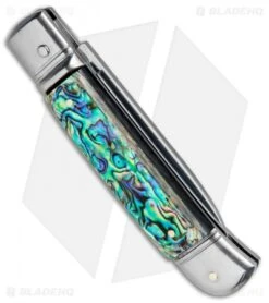 AKC Classic 8" Lever Lock Automatic Italian Knife Abalone (3.2" Polish Flat) 8 AKC Classic 8" Lever Lock Automatic Italian Knife Abalone (3.2" Polish Flat) -Akc Sales Store AKC 8in LL Italian Auto Abalone Polish Flat BHQ 82042 jr side