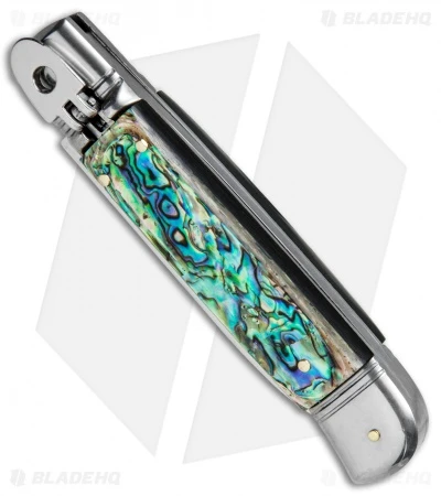 AKC Classic 8" Lever Lock Automatic Italian Knife Abalone (3.2" Polish Flat) 4 AKC Classic 8" Lever Lock Automatic Italian Knife Abalone (3.2" Polish Flat) - Image 2