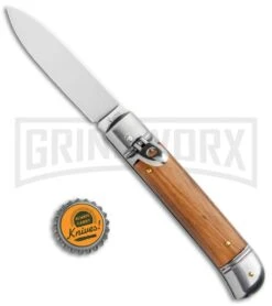 AKC 8" Lever Lock Olive Wood Automatic Knife - Flat Plain -Akc Sales Store AKC 8in LL Italian Auto Olive Wood Polish Flat BHQ 104108 jr bottlecap large