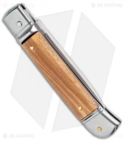 AKC 8" Lever Lock Italian Auto Olive Wood (3.2" Polish Flat) -Akc Sales Store AKC 8in LL Italian Auto Olive Wood Polish Flat BHQ 104108 jr side