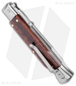 AKC 9" Bayonet Automatic Swinguard Italian Stiletto Snakewood (4" Satin) -Akc Sales Store AKC 9in Auto Italian Stieltto Snakewood Satin Bayo BHQ 158041 jr side