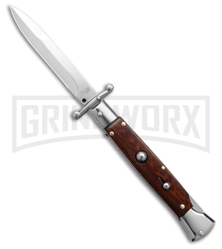AKC 9" Snakewood Automatic Swinguard Knife Italian Stiletto - Satin Plain 3 AKC 9" Snakewood Automatic Swinguard Knife Italian Stiletto - Satin Plain