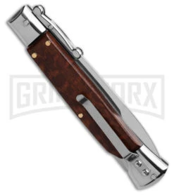 AKC 9" Snakewood Automatic Swinguard Knife Italian Stiletto - Satin Plain 7 AKC 9" Snakewood Automatic Swinguard Knife Italian Stiletto - Satin Plain -Akc Sales Store AKC 9in Bayonet AK Swinguard Italian Stiletto Snakewood 4in Satin BHQ 158041 td side large