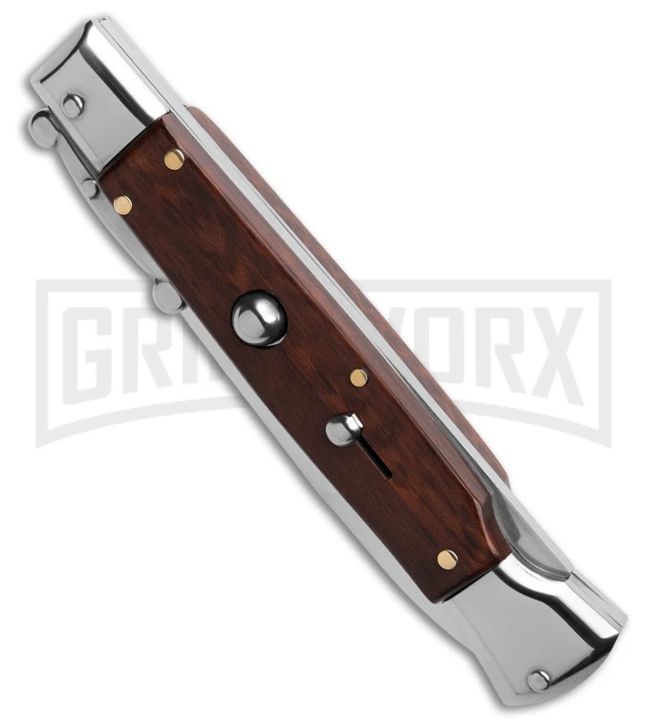 AKC 9" Snakewood Automatic Swinguard Knife Italian Stiletto - Satin Plain 4 AKC 9" Snakewood Automatic Swinguard Knife Italian Stiletto - Satin Plain - Image 2