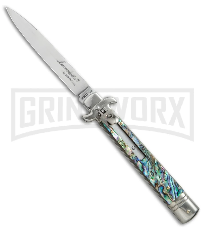 AKC 9" Leverletto Abalone Automatic Knife - Flat Grind 3 AKC 9" Leverletto Abalone Automatic Knife - Flat Grind