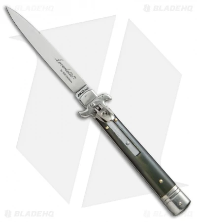 AKC Leverletto 9" Lever Lock Automatic Italian Knife Brazilian Horn (4" Satin) 3 AKC Leverletto 9" Lever Lock Automatic Italian Knife Brazilian Horn (4" Satin)