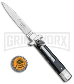 AKC Bill DeShivs 7.5" Leverletto Ebony Wood Automatic Knife - Satin Plain -Akc Sales Store AKC Bill DeShivs Leverletto Ebony Wood Satin Plain BP 26642 jr bottlecap large