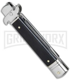 AKC Bill DeShivs 7.5" Leverletto Ebony Wood Automatic Knife - Satin Plain -Akc Sales Store AKC Bill DeShivs Leverletto Ebony Wood Satin Plain BP 26642 jr side large