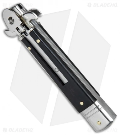 AKC Leverletto 7.5" Lever Lock Automatic Italian Knife Ebony (3.2" Satin) 4 AKC Leverletto 7.5" Lever Lock Automatic Italian Knife Ebony (3.2" Satin) - Image 2