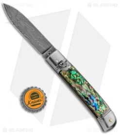 AKC Classic 8" Lever Lock Automatic Italian Knife Abalone (3.2" Damascus) -Akc Sales Store AKC Classic 8in LL Abalone Damascus Flat BP 30459 jr bottlecap