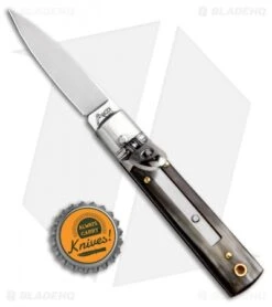 AKC Classic 6" Lever Lock Automatic Italian Knife Brazilian Horn (2.25" Satin) -Akc Sales Store AKC Classic Leverlock Brazilian Horn BHQ 50889 ns bottlecap