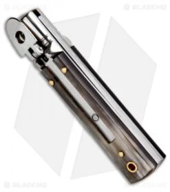 AKC Classic 6" Lever Lock Automatic Italian Knife Brazilian Horn (2.25" Satin) -Akc Sales Store AKC Classic Leverlock Brazilian Horn BHQ 50889 ns spine