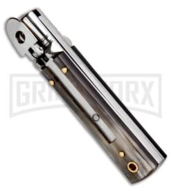 AKC 6" Mini Classic Lever Lock Brazilian Horn Automatic Knife - Satin Plain -Akc Sales Store AKC Classic Leverlock Brazilian Horn BHQ 50889 ns spine large