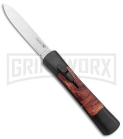 AKC Concord Briar Wood OTF Automatic Knife - Plain Satin Flat