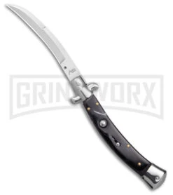 AKC Curved Stiletto Black Marble Automatic Knife W/Bottom Bolster - Satin Plain