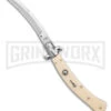 AKC Curved Stiletto Ivory Automatic Knife - Satin Plain -Akc Sales Store AKC Curved Stiletto Ivory Auto Satin GX 41026 jr large