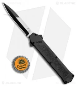 AKC F-16 D/A Bayonet OTF Automatic Knife Black (3.3" Two Tone) -Akc Sales Store AKC F 16 Black DA OTF Auto Bayo TT Plain BHQ 111245 jr bottlecap