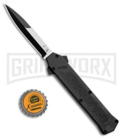AKC F-16 Black D/A OTF Automatic Knife - Bayo Two Tone -Akc Sales Store AKC F 16 Black DA OTF Auto Bayo TT Plain BHQ 111245 jr bottlecap large