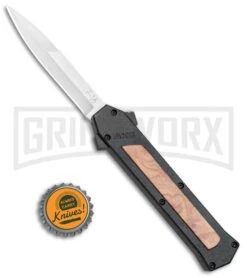 AKC F-16 Black/Wood D/A OTF Automatic Knife - Bayo Satin Plain -Akc Sales Store AKC F 16 Black Wood DA OTF Auto Bayo Satin Plain BP 24620 jr bottlecap large