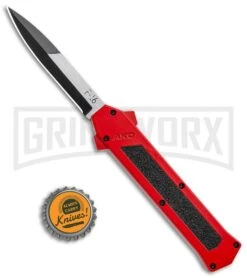AKC F-16 Red D/A OTF Automatic Knife - Bayo Two Tone Plain -Akc Sales Store AKC F 16 DA Bayo OTF Auto Red BHQ 112389 jr bottlecap large
