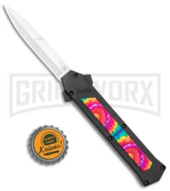 AKC F-16 Tie Dye D/A OTF Automatic Knife - Bayo Satin Plain -Akc Sales Store AKC F 16 DA Bayo OTF Tie Dye Satin BHQ 143649 jr bottlecap large