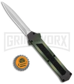 AKC F-16 Green Camo D/A OTF Automatic Knife - Dagger Satin Plain -Akc Sales Store AKC F 16 DA Dagger Camo OTF Auto Green Satin BHQ 125374 jr bottlecap large