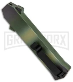 AKC F-16 Green Camo D/A OTF Automatic Knife - Dagger Satin Plain -Akc Sales Store AKC F 16 DA Dagger Camo OTF Auto Green Satin BHQ 125374 jr side large
