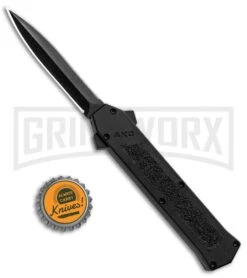 AKC F-16 Black D/A OTF Automatic Knife - Dagger Black Plain -Akc Sales Store AKC F 16 DA Dagger OTF Auto Black Black GX 33364 jr bottlecap large