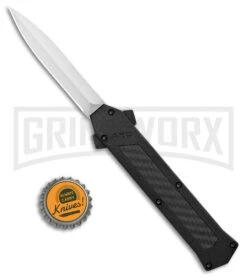 AKC F-16 D/A Dagger OTF Automatic Knife Black Carbon Fiber (3.3" Satin) -Akc Sales Store AKC F 16 DA Dagger OTF Auto Black CF Satin BHQ 102235 jr bottlecap large