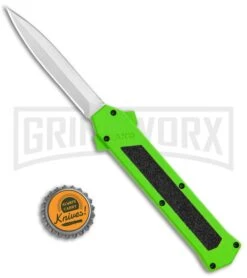 AKC F-16 Neon Green D/A OTF Automatic Knife - Dagger Satin Plain -Akc Sales Store AKC F 16 DA Dagger OTF Auto Neon Green Satin BHQ 113380 jr bottlecap large