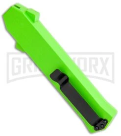 AKC F-16 Neon Green D/A OTF Automatic Knife - Dagger Satin Plain -Akc Sales Store AKC F 16 DA Dagger OTF Auto Neon Green Satin BHQ 113380 jr side large