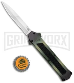 AKC F-16 OD Green Camo D/A OTF Automatic Knife - Bayo Satin Plain -Akc Sales Store AKC F 16 DA Dagger OTF Auto OD Green Camo Satin BHQ 125319 jr bottlecap large